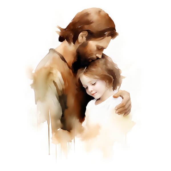 Safe Arms - Jesus with Little Boy Safe Arms - Jesus with Little Boy, 30x40 cm, uindrammet, 230 gsm mat papir
