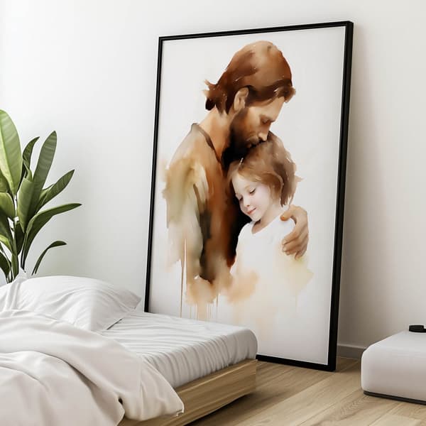 Safe Arms - Jesus with Little Boy Safe Arms - Jesus with Little Boy, 60x90 cm, guld aluminiumram, 230 gsm matt papper