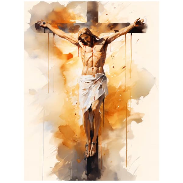 Kärlek på korset - Jesus som dör på korset Kärlek på korset - Jesus som dör på korset, 60x90 cm, ram i guld aluminium, 230 gsm matt papper