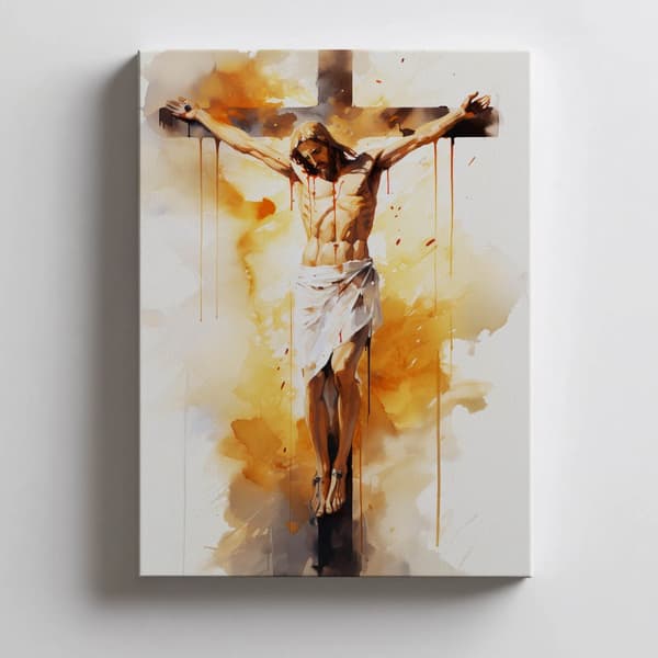 Kärlek på korset - Jesus som dör på korset Kärlek på korset - Jesus som dör på korset, 60x90 cm, ram i guld aluminium, 230 gsm matt papper