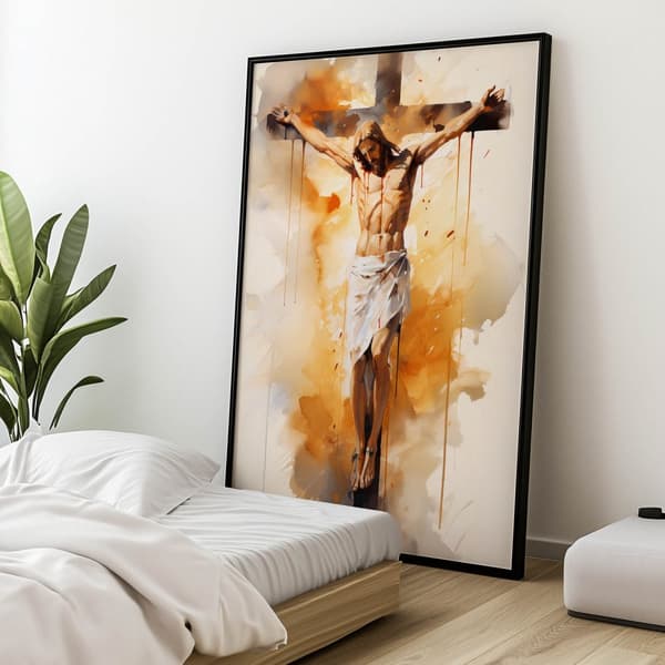 Kärlek på korset - Jesus som dör på korset Kärlek på korset - Jesus som dör på korset, 60x90 cm, ram i guld aluminium, 230 gsm matt papper