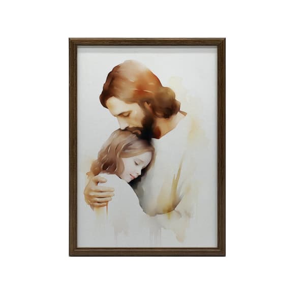 Embraces of Hope - Jesus krammer en pige Embraces of Hope - Jesus krammer en pige, 30x40 cm, hvid træramme, 230 gsm mat papir