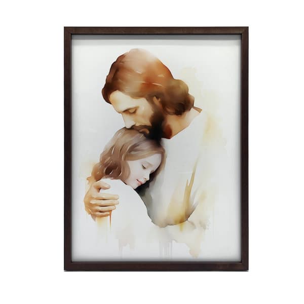 Embraces of Hope - Jesus krammer en pige Embraces of Hope - Jesus krammer en pige, 30x40 cm, hvid træramme, 230 gsm mat papir