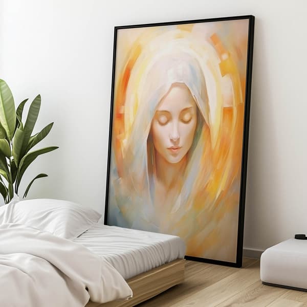 Äidin jumalallinen läsnäolo - Maria Äidin jumalallinen läsnäolo - Maria, 70x100 cm, tummanruskea puukehys, 230 gsm mattapaperi