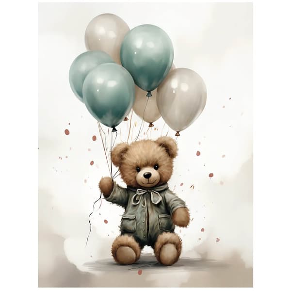 Teddy Bear Balloon World Teddy Bear Balloon World, 30x40 cm, uindrammet, premium lærred på båre