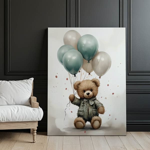 Teddy Bear Balloon World Teddy Bear Balloon World, 30x40 cm, uindrammet, premium lærred på båre