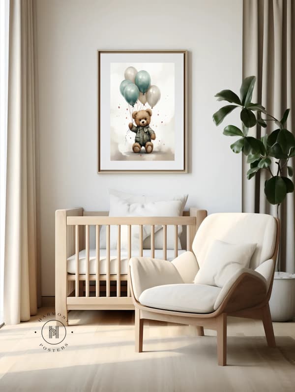 Teddy Bear Balloon World Teddy Bear Balloon World, 30x40 cm, uindrammet, premium lærred på båre