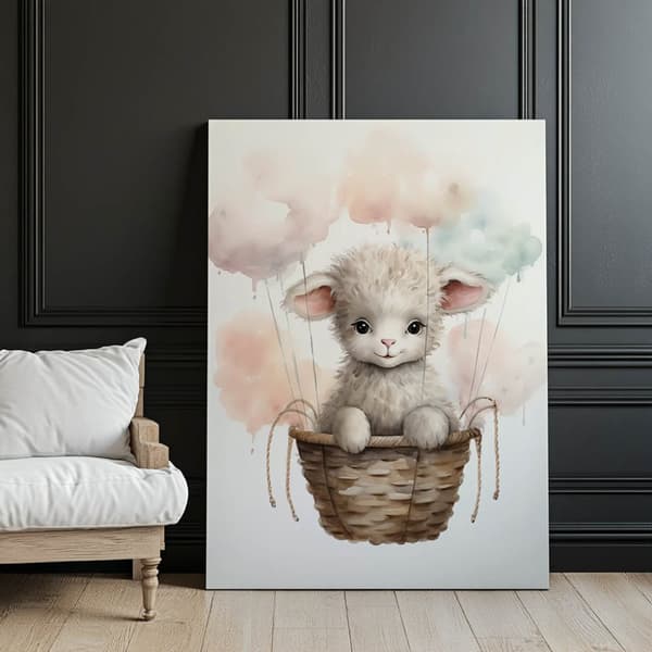 Sheep on a Cloud Walk Sheep on a Cloud Walk, 50x70 cm, mørkebrun træramme, 230 gsm mat papir
