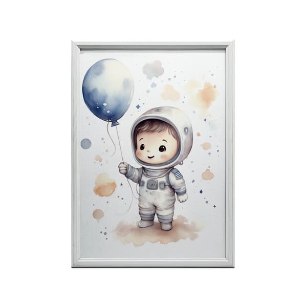 Rejse gennem stjernerne med en ballon i hånden Rejse gennem stjernerne med en ballon i hånden, 50x70 cm, sort aluminiumsramme, 230 gsm mat papir
