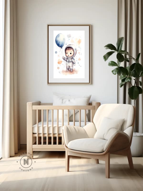 Rejse gennem stjernerne med en ballon i hånden Rejse gennem stjernerne med en ballon i hånden, 50x70 cm, sort aluminiumsramme, 230 gsm mat papir
