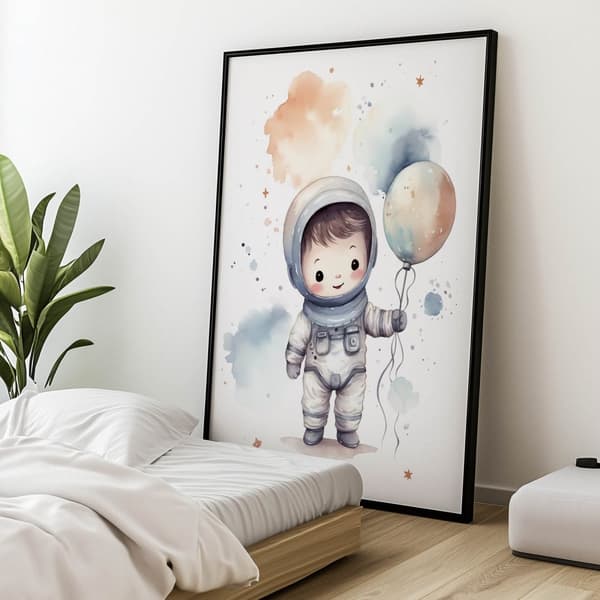 Universe Explorer med ballon Universe Explorer med ballon, 30x40 cm, mørkebrun træramme, 230 gsm mat papir
