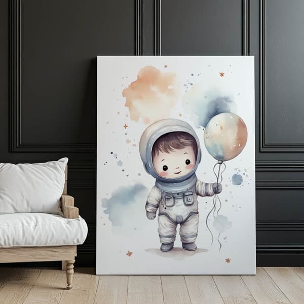 Universe Explorer med ballon Universe Explorer med ballon, 30x40 cm, mørkebrun træramme, 230 gsm mat papir