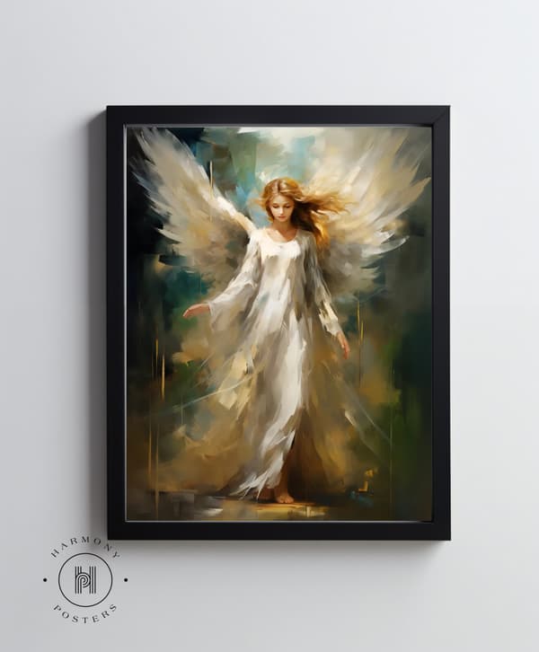 Skytsengel i Emerald Space Skytsengel i Emerald Space, 70x100 cm, guld aluminiumsramme, 230 gsm mat papir