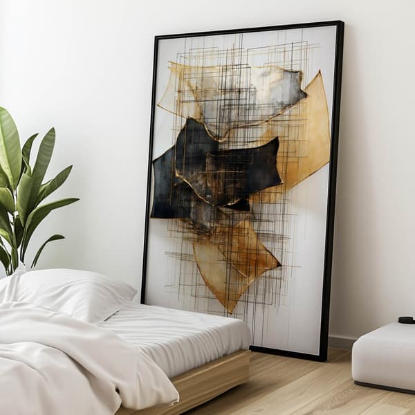 Guld-sort skulptur i rummet Guld-sort skulptur i rummet, 40x50 cm, sort aluminiumsramme, 230 gsm mat papir
