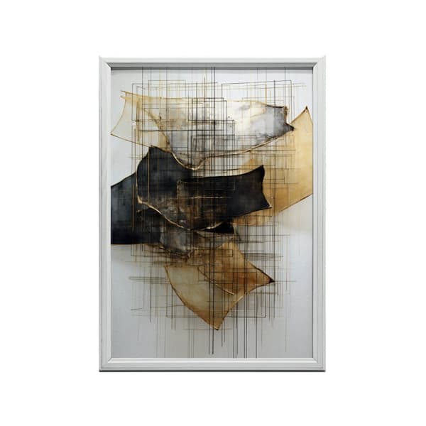 Guld-svart skulptur i rymden Guld-svart skulptur i rymden, 50x70 cm, svart aluminiumram, 230 gsm matt papper