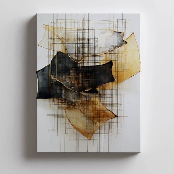 Guld-sort skulptur i rummet Guld-sort skulptur i rummet, 60x90 cm, sort aluminiumsramme, 230 gsm mat papir