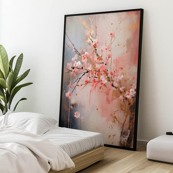 Cherry Blossom: Symphony of Pink and Gold Cherry Blossom: Symphony of Pink and Gold, 40x50 cm, sort aluminiumsramme, 230 gsm mat papir
