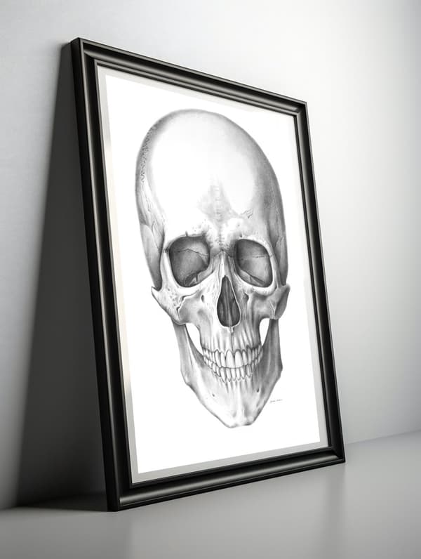 Dödskalle (framtill) - Anatomisk affisch Dödskalle (framtill) - Anatomisk affisch, 50x70 cm, guld aluminiumram, 230 gsm matt papper