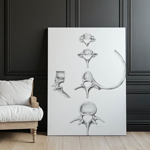 Rygsøjle i detaljer: Anatomi af C6, C7, Th5 og L4 - Anatomisk plakat Rygrad i detaljer: Anatomi af C6, C7, Th5 og L4 - Anatomisk plakat, 60x90 cm, gul