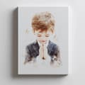Miniatyrbild 4 av 10: First Holy Communion - praying boy First Holy Holy Communion - praying boy, 70x100 cm, oinramad, premiumduk på bår
