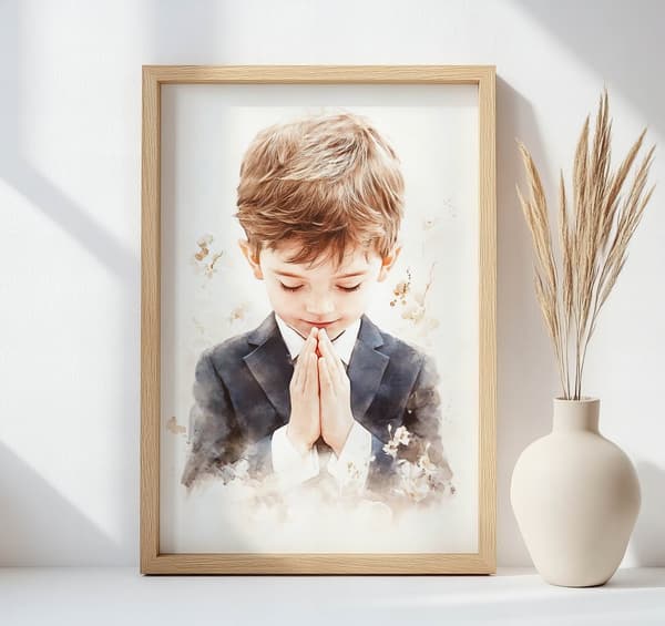 First Holy Communion - praying boy First Holy Holy Communion - praying boy, 70x100 cm, oinramad, premiumduk på bår