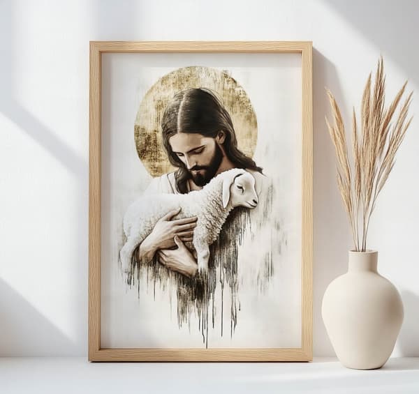 Jesus med lam Jesus med lam, 40x50 cm, uindrammet, 230 gsm mat papir