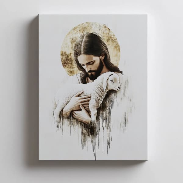 Jesus med lam Jesus med lam, 70x100 cm, lys egetræsramme, 230 g mat papir