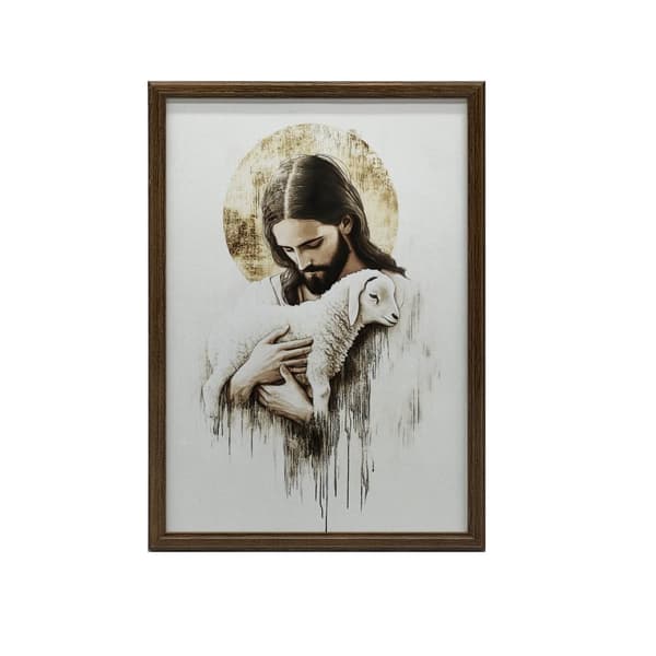 Jesus med lam Jesus med lam, 70x100 cm, lys egetræsramme, 230 g mat papir