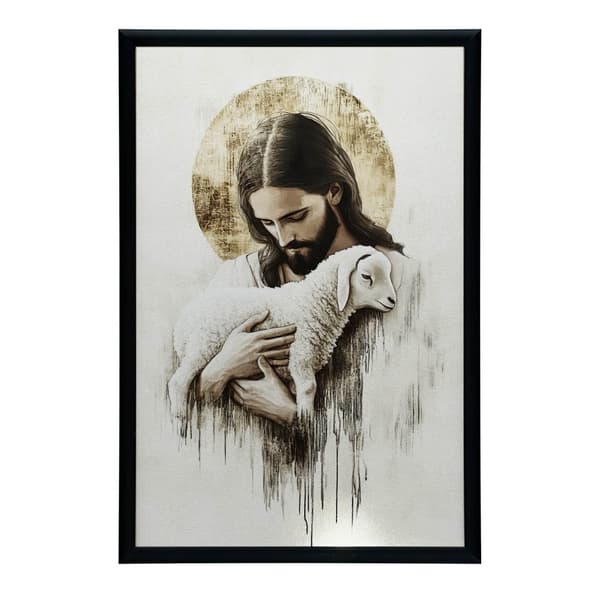 Jesus med lam Jesus med lam, 70x100 cm, lys egetræsramme, 230 g mat papir