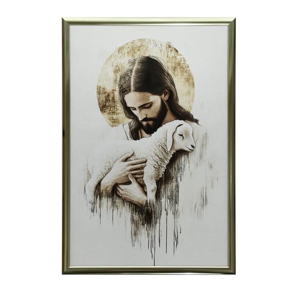 Jesus med lam Jesus med lam, 70x100 cm, lys egetræsramme, 230 g mat papir