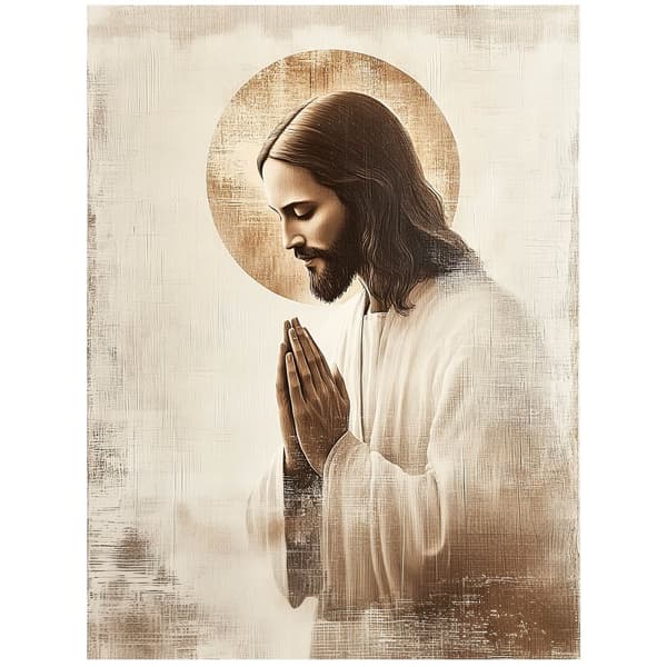 Jesus in Prayer - Golden Halo Jesus in Prayer - Golden Halo, 40x50 cm, sort aluminiumsramme, 230 gsm mat papir