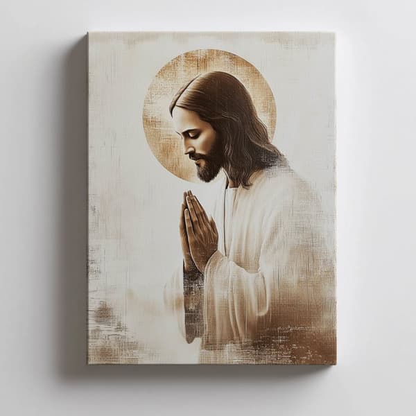 Jesus in Prayer - Golden Halo Jesus in Prayer - Golden Halo, 40x50 cm, sort aluminiumsramme, 230 gsm mat papir