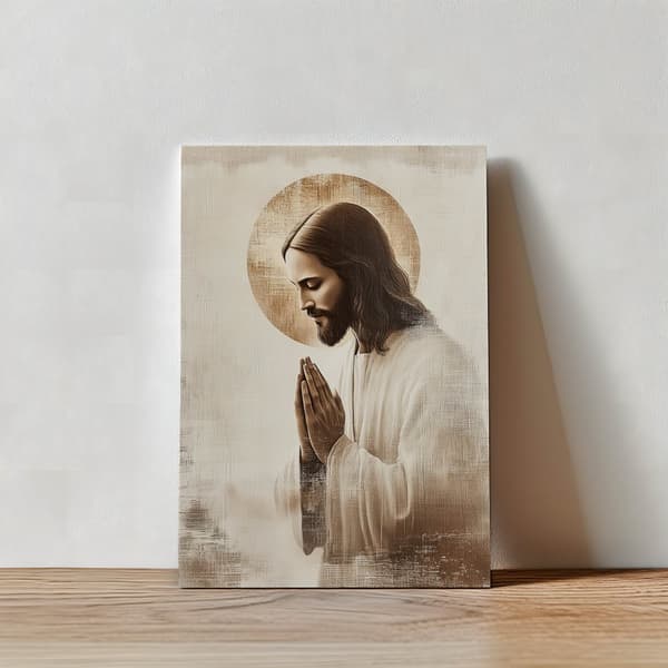 Jesus in Prayer - Golden Halo Jesus in Prayer - Golden Halo, 40x50 cm, sort aluminiumsramme, 230 gsm mat papir