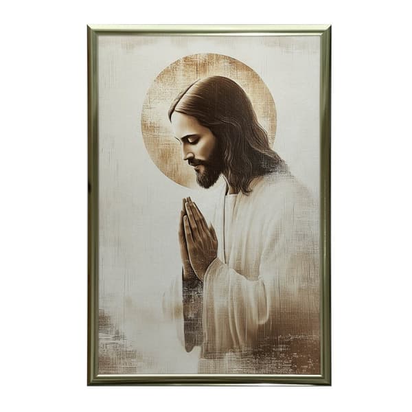 Jesus in Prayer - Golden Halo Jesus in Prayer - Golden Halo, 40x50 cm, sort aluminiumsramme, 230 gsm mat papir