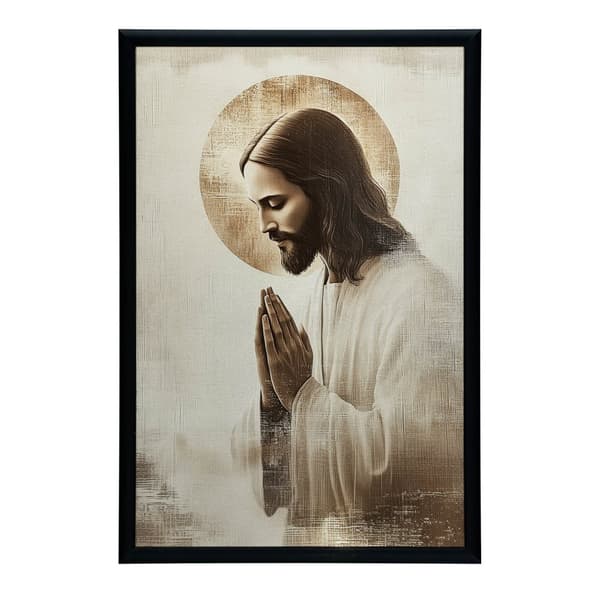 Jesus in Prayer - Golden Halo Jesus in Prayer - Golden Halo, 40x50 cm, sort aluminiumsramme, 230 gsm mat papir