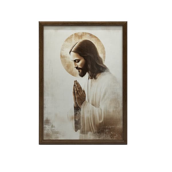 Jesus in Prayer - Golden Halo Jesus in Prayer - Golden Halo, 40x50 cm, sort aluminiumsramme, 230 gsm mat papir