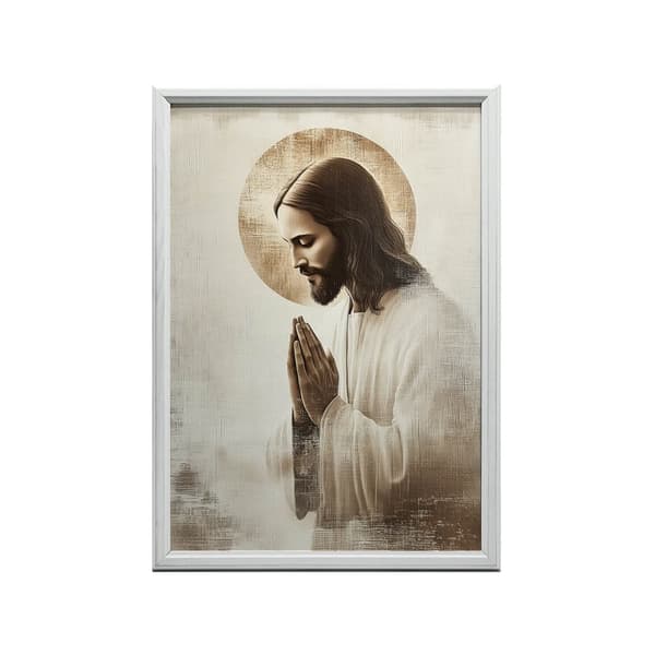 Jesus in Prayer - Golden Halo Jesus in Prayer - Golden Halo, 40x50 cm, sort aluminiumsramme, 230 gsm mat papir
