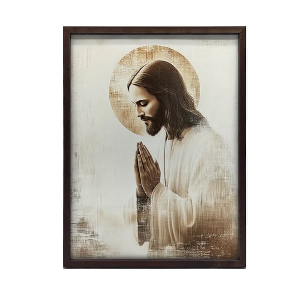 Jesus in Prayer - Golden Halo Jesus in Prayer - Golden Halo, 40x50 cm, sort aluminiumsramme, 230 gsm mat papir