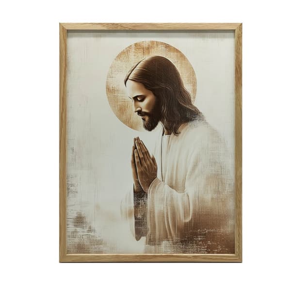 Jesus in Prayer - Golden Halo Jesus in Prayer - Golden Halo, 40x50 cm, sort aluminiumsramme, 230 gsm mat papir