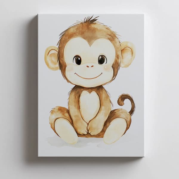 Plakat Smilende abe på hvid baggrund Plakat Smilende abe på hvid baggrund, 70x100 cm, uindrammet, premium lærred på båreramme