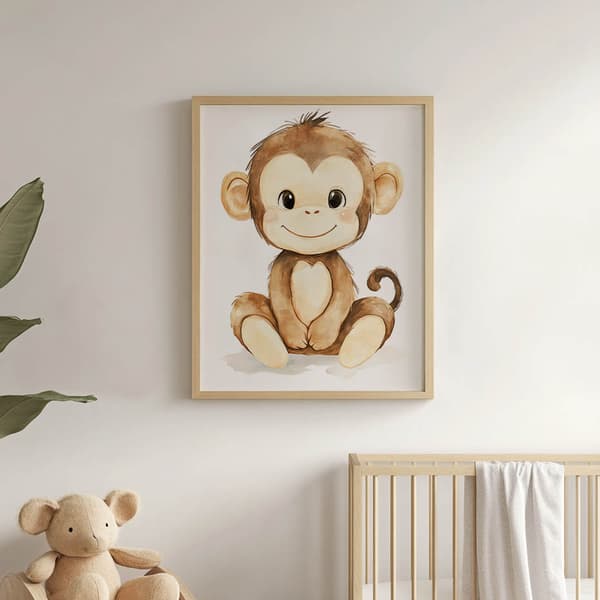 Plakat Smilende abe på hvid baggrund Plakat Smilende abe på hvid baggrund, 70x100 cm, uindrammet, premium lærred på båreramme