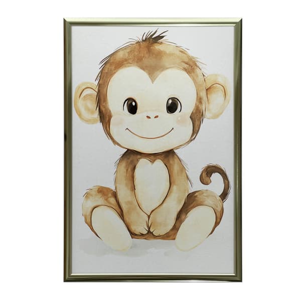 Plakat Smilende abe på hvid baggrund Plakat Smilende abe på hvid baggrund, 70x100 cm, uindrammet, premium lærred på båreramme