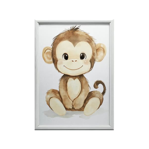 Plakat Smilende abe på hvid baggrund Plakat Smilende abe på hvid baggrund, 70x100 cm, uindrammet, premium lærred på båreramme