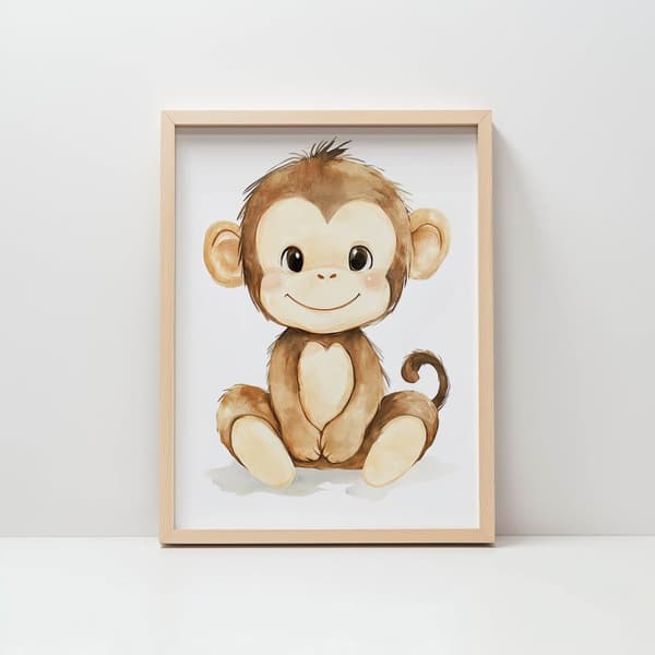 Plakat Smilende abe på hvid baggrund Plakat Smilende abe på hvid baggrund, 70x100 cm, uindrammet, premium lærred på båreramme