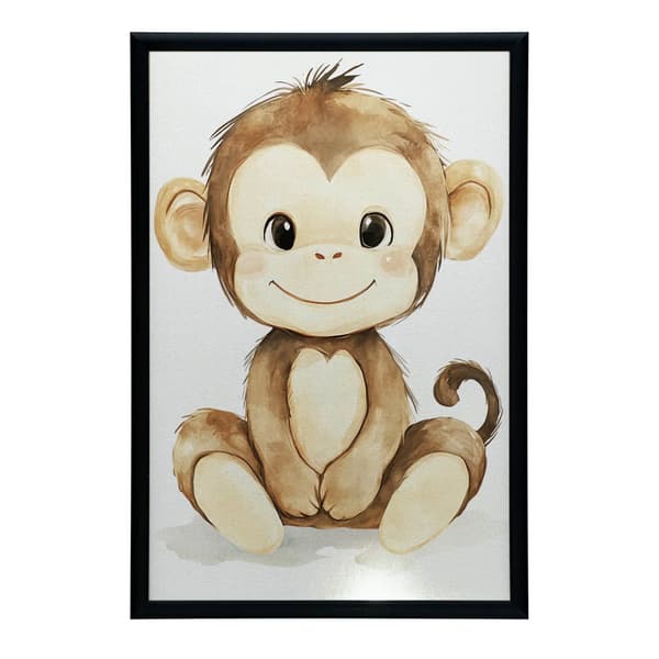 Plakat Smilende abe på hvid baggrund Plakat Smilende abe på hvid baggrund, 70x100 cm, uindrammet, premium lærred på båreramme