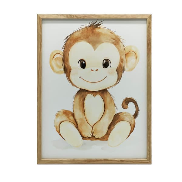 Plakat Smilende abe på hvid baggrund Plakat Smilende abe på hvid baggrund, 70x100 cm, uindrammet, premium lærred på båreramme