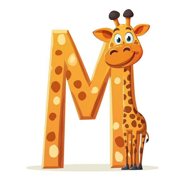 Giraff med bokstaven M - Affisch för barn Giraff med bokstaven M - Affisch för barn, 30x40 cm, ljus ekträram, 230 gsm matt papper