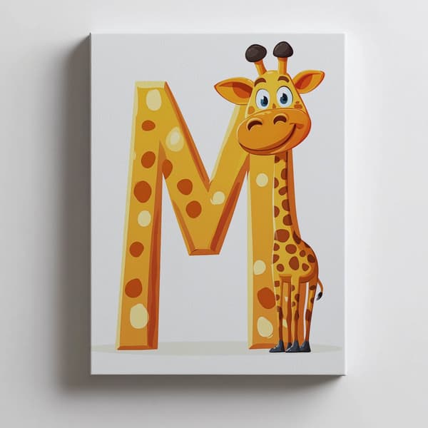Giraff med bokstaven M - Affisch för barn Giraff med bokstaven M - Affisch för barn, 30x40 cm, ljus ekträram, 230 gsm matt papper