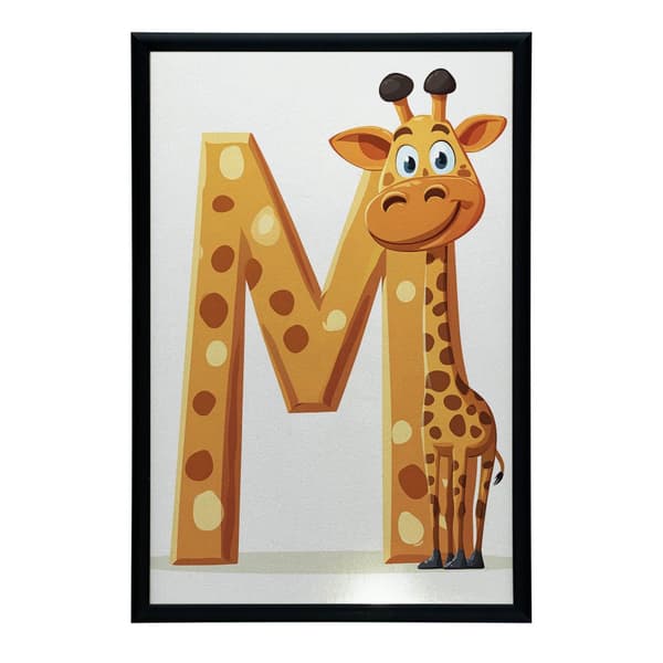 Giraff med bokstaven M - Affisch för barn Giraff med bokstaven M - Affisch för barn, 30x40 cm, ljus ekträram, 230 gsm matt papper