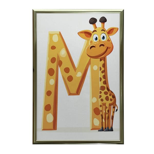 Giraff med bokstaven M - Affisch för barn Giraff med bokstaven M - Affisch för barn, 30x40 cm, ljus ekträram, 230 gsm matt papper